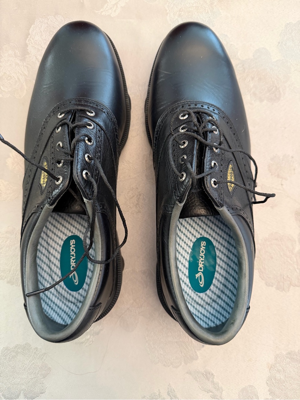 Golf FootJoy Black Leather Lace-Up Golf Derbies with Cushioned Insoles